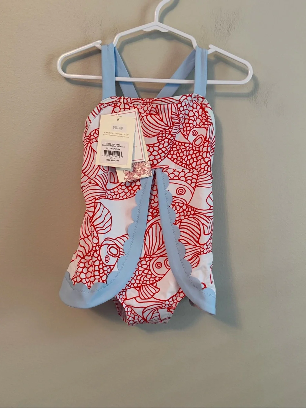 The Beaufort Bonnet Company x Dorothy Draper Red & White Fish Print Swimsuit